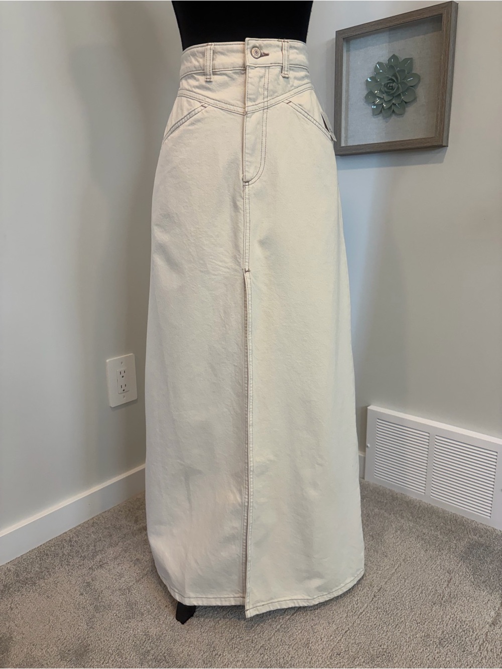 Free People Come As You Are Ivory Wisp Denim Maxi Skirt NWT!